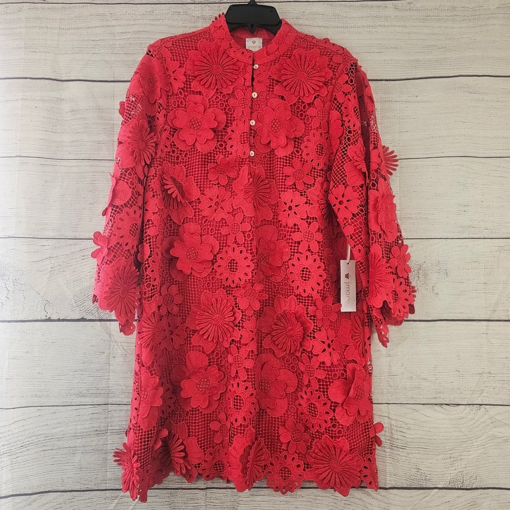 J.Marie XS Red Seraphina 3D Floral Lace Lined Short Dress NWT $168 L812